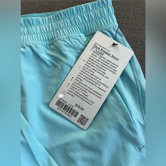 Lululemon Pace Breaker Lined Short 7" Cyan Blue - Picture 6 of 7